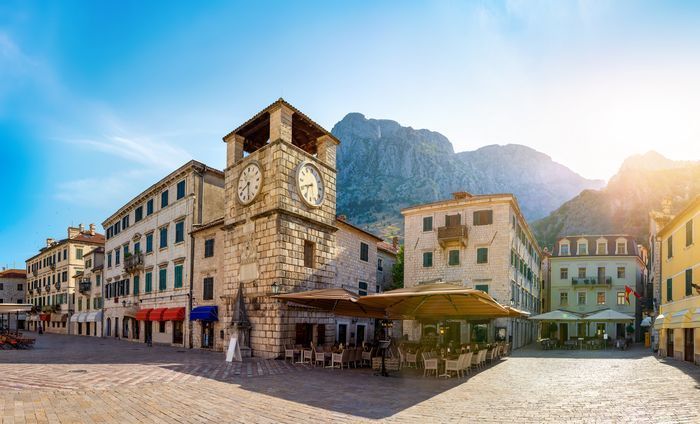 The clock tower in Kotor Old Town The clock tower in Kotor Old Town